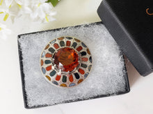 Cargar imagen en el visor de la galería, Victorian Scottish Silver Mixed Agate & Citrine Brooch. Antique Celtic Shield Cairngorm Brooch. Banded Agate, Bloodstone, Carnelian Brooch.