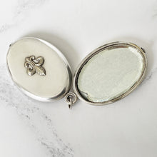 Charger l'image dans la galerie, Antique Edwardian Silver Locket Compact. Very Large Chatelaine Locket. Engraved Monogram. Layering Necklace Pendant With Mirror