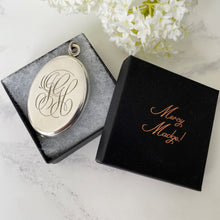 Charger l'image dans la galerie, Antique Edwardian Silver Locket Compact. Very Large Chatelaine Locket. Engraved Monogram. Layering Necklace Pendant With Mirror