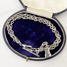 Cargar imagen en el visor de la galería, Victorian Scottish Silver Watch Chain Bracelet. Antique Lovers Knot Albertina Pocket Watch Chain, Castle Fob Charm, T-Bar, Dog Clip, c1883