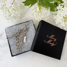 Cargar imagen en el visor de la galería, Victorian Scottish Silver Watch Chain Bracelet. Antique Lovers Knot Albertina Pocket Watch Chain, Castle Fob Charm, T-Bar, Dog Clip, c1883