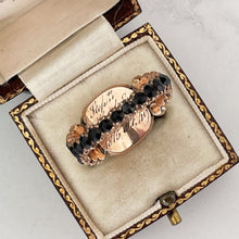 Cargar imagen en el visor de la galería, Antique Georgian 18ct Gold Mourning Ring, Engraved 1815. Gents Stuart Crystal Black Paste Memorial Ring With Hair Compartment. Regency Ring