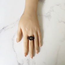 Cargar imagen en el visor de la galería, Antique Georgian 18ct Gold Mourning Ring, Engraved 1815. Gents Stuart Crystal Black Paste Memorial Ring With Hair Compartment. Regency Ring