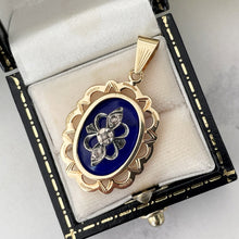 Carica l'immagine nel visualizzatore di Gallery, Antique 14ct Gold, Mine Cut Diamond & Cobalt Blue Glass Pendant. Georgian/Victorian 'Bague Au Firmament' Style Rococo Pendant