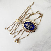 Carica l'immagine nel visualizzatore di Gallery, Antique 14ct Gold, Mine Cut Diamond & Cobalt Blue Glass Pendant. Georgian/Victorian 'Bague Au Firmament' Style Rococo Pendant