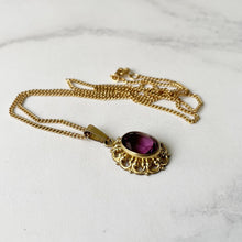 Charger l'image dans la galerie, Vintage 14ct Rolled Gold Amethyst Pendant and Chain. Victorian Style Paste Amethyst Pendant Necklace, Kordes & Lichtenfels Jewelry, Germany