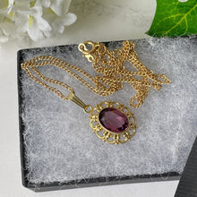 Charger l'image dans la galerie, Vintage 14ct Rolled Gold Amethyst Pendant and Chain. Victorian Style Paste Amethyst Pendant Necklace, Kordes & Lichtenfels Jewelry, Germany