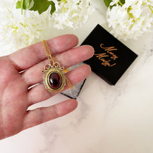 Lade das Bild in den Galerie-Viewer, Victorian Rhodolite Garnet 14ct Gold Pendant Locket. Antique Rose Pink Garnet Pendant With Locket Back Compartment. Secret Photo Locket