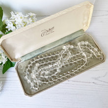 Cargar imagen en el visor de la galería, Antique Glass Bubble Bead Necklace. 1920s Art Deco 40 Inch Long Rope Necklace. Czech Clear Glass Teardrop Bead Necklace With Silver Clasp