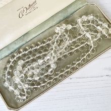 Cargar imagen en el visor de la galería, Antique Glass Bubble Bead Necklace. 1920s Art Deco 40 Inch Long Rope Necklace. Czech Clear Glass Teardrop Bead Necklace With Silver Clasp