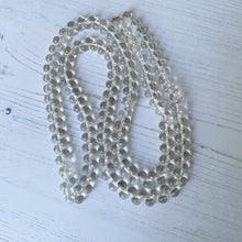 Cargar imagen en el visor de la galería, Antique Glass Bubble Bead Necklace. 1920s Art Deco 40 Inch Long Rope Necklace. Czech Clear Glass Teardrop Bead Necklace With Silver Clasp