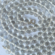Cargar imagen en el visor de la galería, Antique Glass Bubble Bead Necklace. 1920s Art Deco 40 Inch Long Rope Necklace. Czech Clear Glass Teardrop Bead Necklace With Silver Clasp