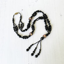 Cargar imagen en el visor de la galería, Art Deco Venetian Glass Tassel Necklace. Antique Murano Glass, Italian Wedding Cake Bead Sautoir Necklace. Black French Jet Flapper Necklace