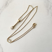 Charger l'image dans la galerie, Vintage 9ct Gold CZ Diamond Pendant Necklace. Simulated Diamond Solitaire Pendant, 16" Chain. White Gemstone Necklace, Hallmarked London