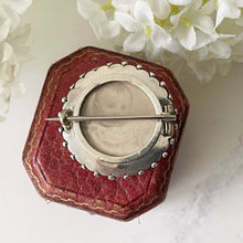 Cargar imagen en el visor de la galería, Antique Victorian Silver Locket Back Brooch. Aesthetic Engraved Crane Sterling Silver Brooch, Photo Compartment. Victorian Japonesque Pin.