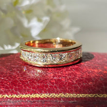 Cargar imagen en el visor de la galería, Vintage 18ct Gold Diamond Band Ring. Princess Cut 10 Diamond Half Hoop Ring, 1.5 CTW. 18K Yellow Gold Eternity/Commitment/Wedding Band