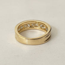 Cargar imagen en el visor de la galería, Vintage 18ct Gold Diamond Band Ring. Princess Cut 10 Diamond Half Hoop Ring, 1.5 CTW. 18K Yellow Gold Eternity/Commitment/Wedding Band