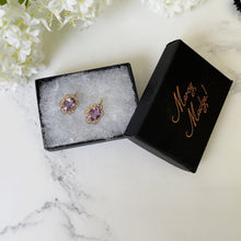 Cargar imagen en el visor de la galería, Victorian 14ct Gold Amethyst Drop Earrings. Antique Gold Filigree Oval Amethyst Dangle Earrings. Purple Gemstone Victorian Jewelry