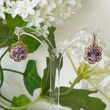 Cargar imagen en el visor de la galería, Victorian 14ct Gold Amethyst Drop Earrings. Antique Gold Filigree Oval Amethyst Dangle Earrings. Purple Gemstone Victorian Jewelry