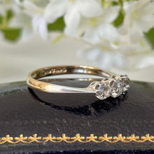 Cargar imagen en el visor de la galería, Antique Art Deco 9ct Gold & Paste Diamond Ring. 1920s 3 Stone Trilogy Engagement Ring Size US 7.5/UK P/EU 55. Antique Paste Jewelry
