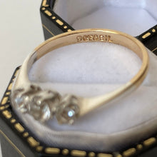 Cargar imagen en el visor de la galería, Antique Art Deco 9ct Gold & Paste Diamond Ring. 1920s 3 Stone Trilogy Engagement Ring Size US 7.5/UK P/EU 55. Antique Paste Jewelry