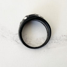 Cargar imagen en el visor de la galería, Antique Victorian Whitby Jet Mourning Ring. Victorian Black Domed Band Ring With Paste Diamonds. Saints Devotional Ring In Antique Box