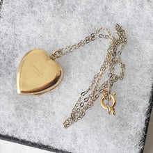 Cargar imagen en el visor de la galería, Vintage 9ct Rolled Gold Heart Locket & Original Chain. Art Deco Revival Engraved Sunburst Locket, Gold Chain. Love Heart Locket Necklace