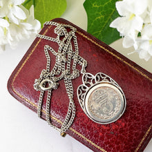 Cargar imagen en el visor de la galería, Antique Edwardian Silver Coin Pendant & Chain. King George V Threepenny Coin Necklace, Dated 1919. Vintage Sterling Silver Coin Jewelry