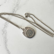 Cargar imagen en el visor de la galería, Antique Edwardian Silver Coin Pendant & Chain. King George V Threepenny Coin Necklace, Dated 1919. Vintage Sterling Silver Coin Jewelry