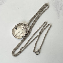 Cargar imagen en el visor de la galería, Antique Edwardian Silver Coin Pendant & Chain. King George V Threepenny Coin Necklace, Dated 1919. Vintage Sterling Silver Coin Jewelry