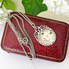 Cargar imagen en el visor de la galería, Antique Edwardian Silver Coin Pendant & Chain. King George V Threepenny Coin Necklace, Dated 1919. Vintage Sterling Silver Coin Jewelry