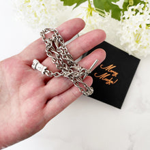 Cargar imagen en el visor de la galería, Victorian Scottish Silver Watch Chain Bracelet. Antique Lovers Knot Albertina Pocket Watch Chain, Castle Fob Charm, T-Bar, Dog Clip, c1883