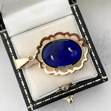 Carica l'immagine nel visualizzatore di Gallery, Antique 14ct Gold, Mine Cut Diamond & Cobalt Blue Glass Pendant. Georgian/Victorian 'Bague Au Firmament' Style Rococo Pendant