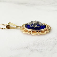 Carica l'immagine nel visualizzatore di Gallery, Antique 14ct Gold, Mine Cut Diamond & Cobalt Blue Glass Pendant. Georgian/Victorian 'Bague Au Firmament' Style Rococo Pendant