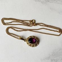 Charger l'image dans la galerie, Vintage 14ct Rolled Gold Amethyst Pendant and Chain. Victorian Style Paste Amethyst Pendant Necklace, Kordes & Lichtenfels Jewelry, Germany