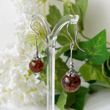 Cargar imagen en el visor de la galería, Vintage Silver Russian Baltic Amber Art Nouveau Style Earrings. Sterling Silver Long Pendant Drop Fiery Amber Earrings, Arts & Crafts Style