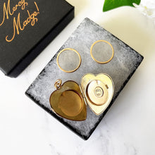 Load image into Gallery viewer, Antique Victorian Rose Gold Heart Locket & Chain. Flower and Fern Engraved Rolled Gold Photo Locket. Large Puffy 2-Photo Locket Necklace