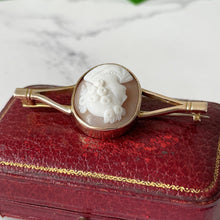 Load image into Gallery viewer, Antique 9ct Gold Bar Brooch. Victorian/Edwardian Cameo Lapel/Stock/Cravat Pin. Neoclassical Carved Shell Cameo Portrait of Flora Brooch