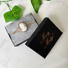 Load image into Gallery viewer, Antique 9ct Gold Bar Brooch. Victorian/Edwardian Cameo Lapel/Stock/Cravat Pin. Neoclassical Carved Shell Cameo Portrait of Flora Brooch