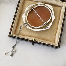 Cargar imagen en el visor de la galería, Antique Edwardian Sterling Silver Cameo Brooch. Large Art Nouveau Silver Cameo. Carved Shell Classical Grecian Maiden Brooch