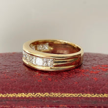Cargar imagen en el visor de la galería, Vintage 18ct Gold Diamond Band Ring. Princess Cut 10 Diamond Half Hoop Ring, 1.5 CTW. 18K Yellow Gold Eternity/Commitment/Wedding Band