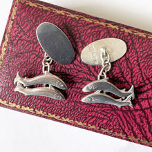 Cargar imagen en el visor de la galería, Vintage Scottish Silver Salmon Cufflinks. Chain & Link Shetland Silver Cufflinks, Edinburgh 1975. Sporting, Fishing Vintage Gifts For Him