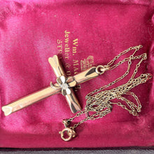 Carica l'immagine nel visualizzatore di Gallery, Antique Edwardian Gold Shamrock Cross & Chain. Rolled Gold/Gold Filled Paste Diamond Cross, Paper Clip Chain. Antique Cross Necklace