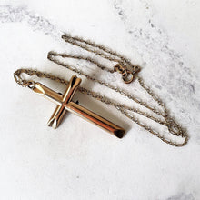 Carica l'immagine nel visualizzatore di Gallery, Antique Edwardian Gold Shamrock Cross & Chain. Rolled Gold/Gold Filled Paste Diamond Cross, Paper Clip Chain. Antique Cross Necklace