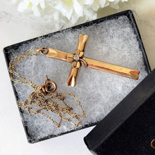 Carica l'immagine nel visualizzatore di Gallery, Antique Edwardian Gold Shamrock Cross & Chain. Rolled Gold/Gold Filled Paste Diamond Cross, Paper Clip Chain. Antique Cross Necklace