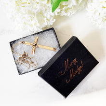 Carica l'immagine nel visualizzatore di Gallery, Antique Edwardian Gold Shamrock Cross & Chain. Rolled Gold/Gold Filled Paste Diamond Cross, Paper Clip Chain. Antique Cross Necklace