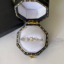 Cargar imagen en el visor de la galería, Antique Art Deco 9ct Gold & Paste Diamond Ring. 1920s 3 Stone Trilogy Engagement Ring Size US 7.5/UK P/EU 55. Antique Paste Jewelry