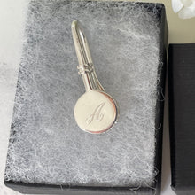 Cargar imagen en el visor de la galería, Vintage English Silver Napkin Hook/Clip For Tie. Gents Engraved 'A' Sterling Napkin Holder. Formal Accessory, Wedding Groom Gift For Him