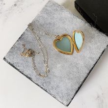 Cargar imagen en el visor de la galería, Vintage 9ct Rolled Gold Heart Locket & Original Chain. Art Deco Revival Engraved Sunburst Locket, Gold Chain. Love Heart Locket Necklace
