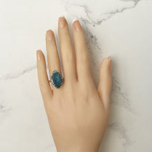 Charger l'image dans la galerie, Antique Art Deco Lapis Lazuli Ring. 935 Silver & Marcasite Blue Gemstone Ring, Germany. Art Deco Flower Ring Size UK Q/US 8/EU 56-1/2